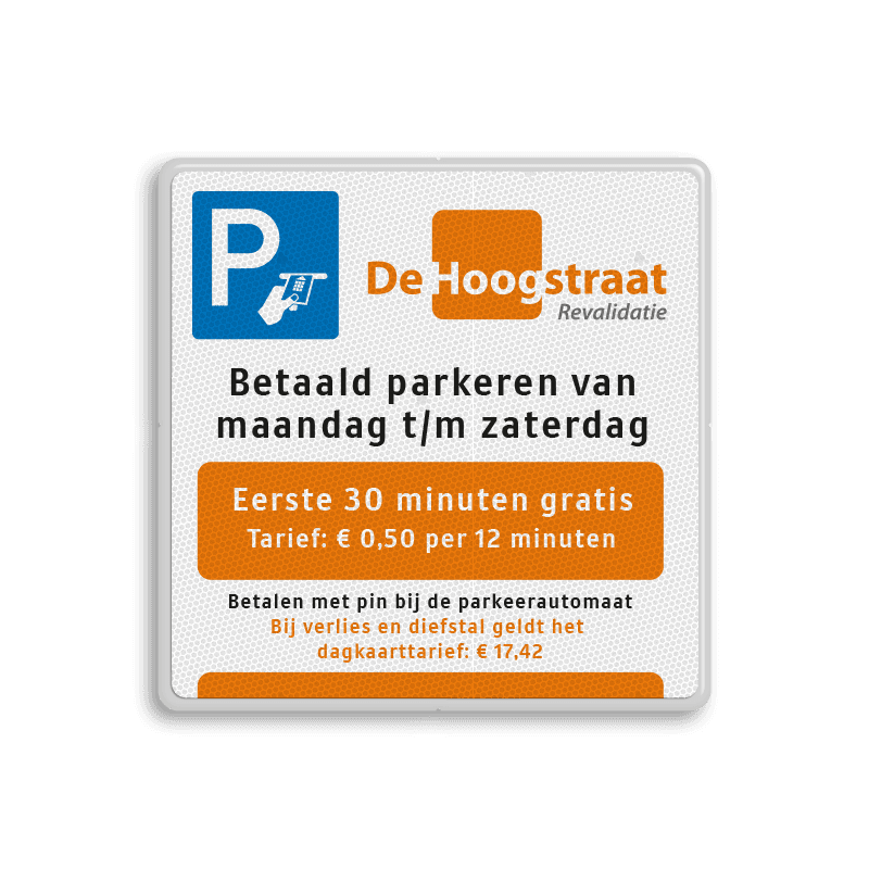 Parkeerbord met tarieven en full-colour opdruk