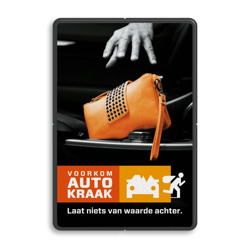 Campagnebord reflecterend - VOORKOM AUTOKRAAK - 001 Handtas