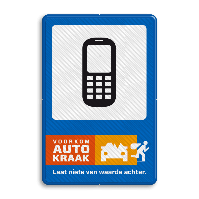 Campagnebord reflecterend - VOORKOM AUTOKRAAK - 008 Telefoon - icon