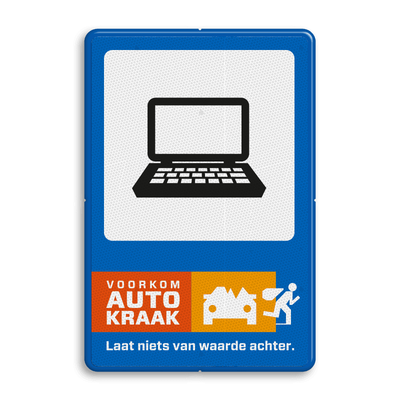 Campagnebord reflecterend - VOORKOM AUTOKRAAK - 010 Lap-top - icon