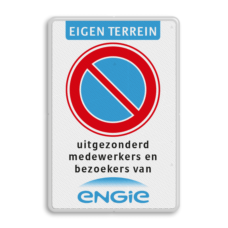 Parkeerverbodsbord met pictogram en tekst in huisstijl