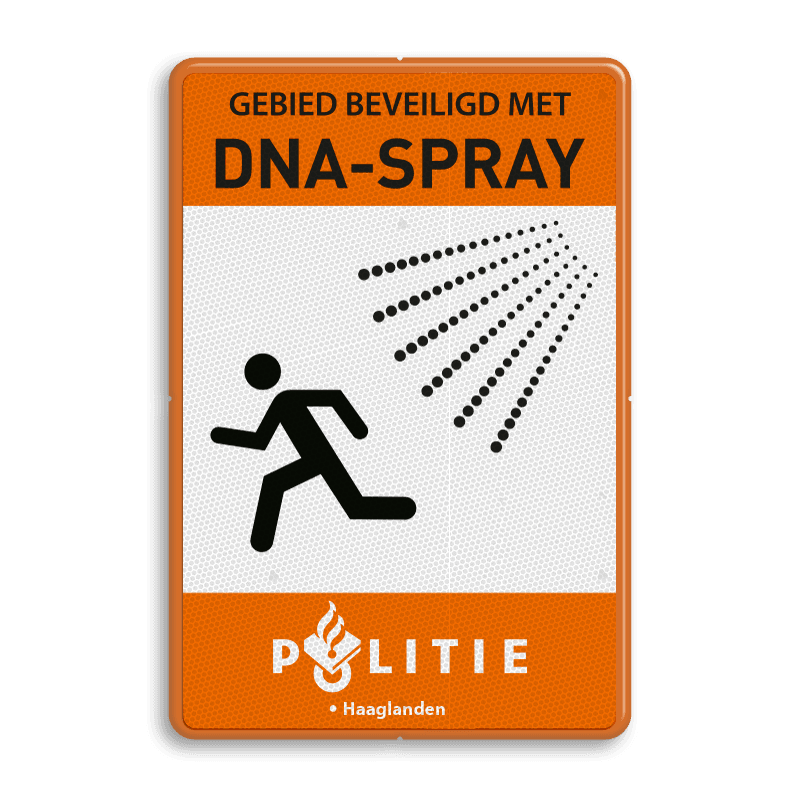 Waarschuwingsbord DNA SPRAY 2:3  reflecterend + logo / naam