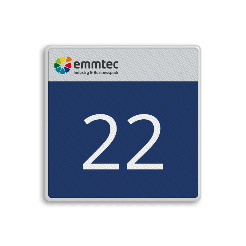 Nummerbord 450x450x28mm - emmtec reflecterend + nummer