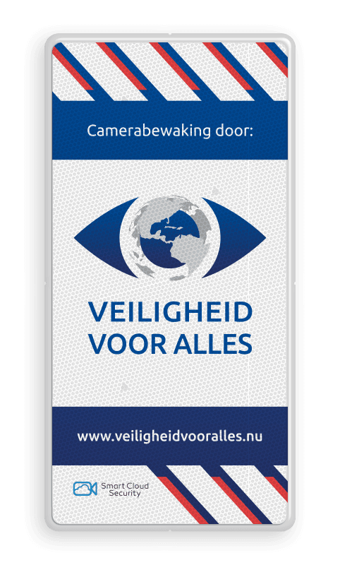 Veiligheidsbord met camerabewaking en logo