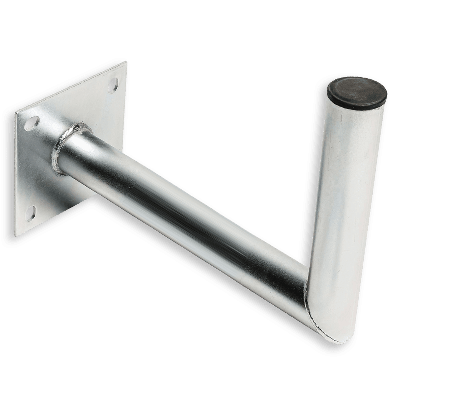 Haakse muurbeugel Ø50 aluminium met schetsplaat 150x150mm