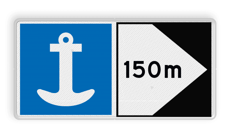Scheepvaartbord BPR E.6 + F.2a - Toestemming te ankeren + aan de zijde van de pijl