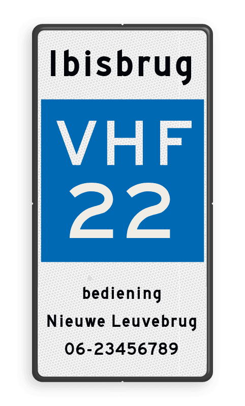 Scheepvaartbord BPR E.23 Marifoonkanaal voor nautische informatie met tekst