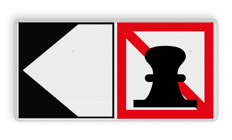 Scheepvaartbord BPR A.7 + F.2a - Verboden ligplaats te nemen (ankeren en meren) aan de zijde van de pijl