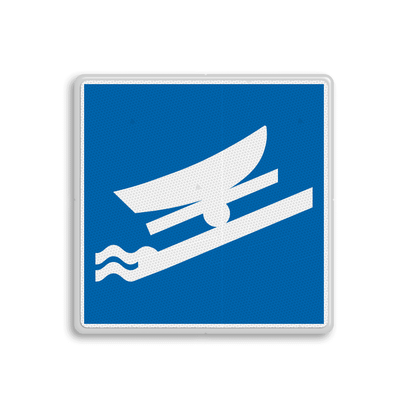 Scheepvaartbord BPR E.22 - Te water laten of uit het water halen toegestaan