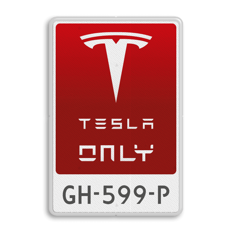 Parkeerbord TESLA ONLY + kenteken