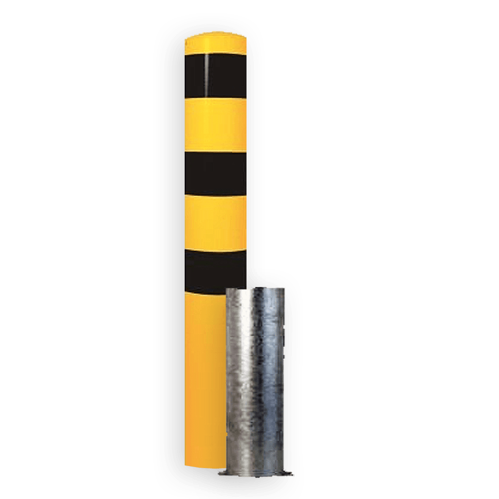 Rampaal Ø152x2000mm, diverse montageopties, verzinkt of geel/zwart