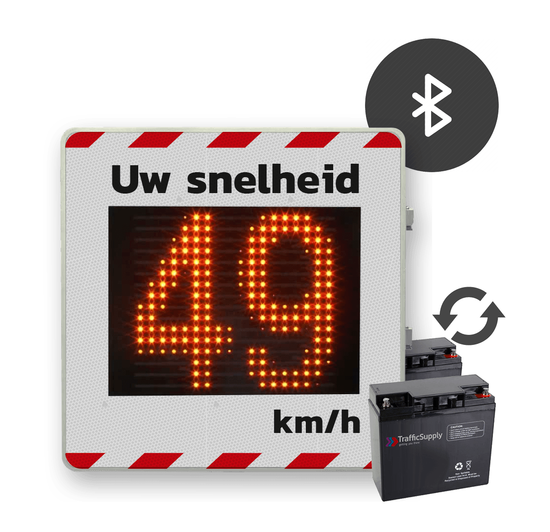 Snelheidsdisplay LED voor roulerend gebruik + front reflecterend in huisstijl