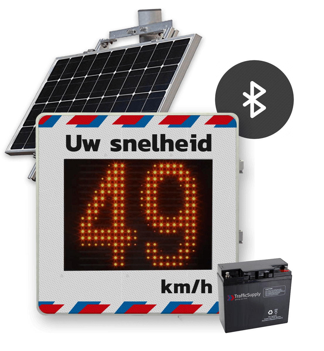 Snelheidsdisplay LED met zonnepaneel + reflecterend in huisstijl
