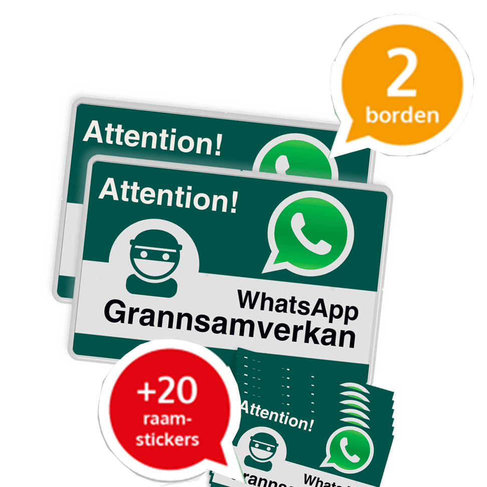 WhatsApp - Sweden - Grannsamverkan SET - 2 borden + 20 stickers - L209wa