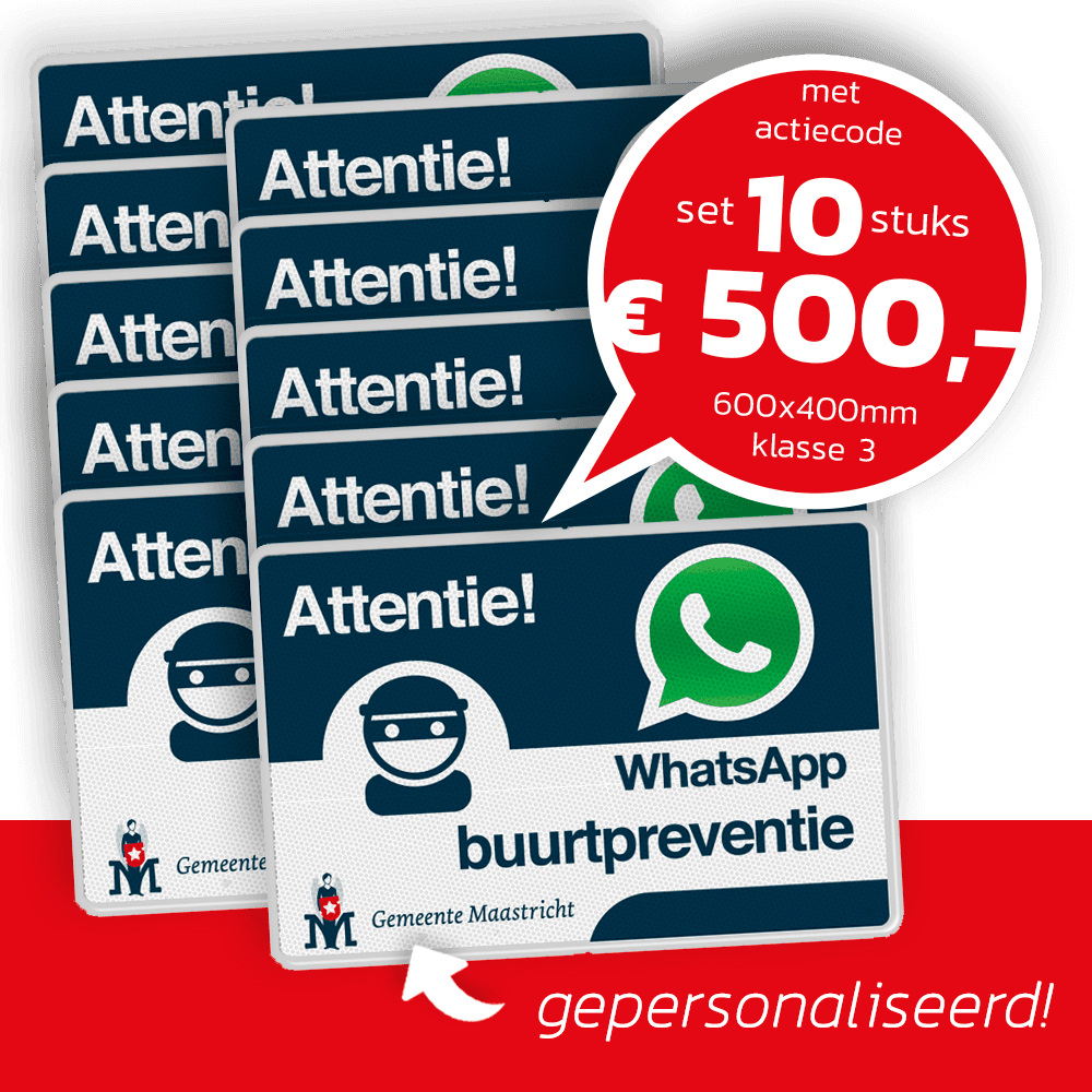 WhatsApp Buurtpreventie SET - 10 borden gepersonaliseerd - L209wa - logo