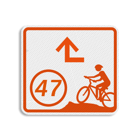 Mountainbikeroutebord 119x109mm met knooppunt en pijl - klasse 3