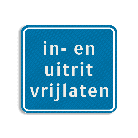 Vlak terreinbord 119x109mm blauw/wit - In- en uitrit vrijlaten