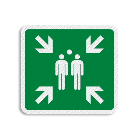 Vlak terreinbord 119x109mm groen/wit - Pictogram Verzamelplaats