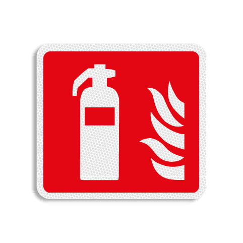 Vlak terreinbord 119x109mm rood/wit - Pictogram Brandblusser