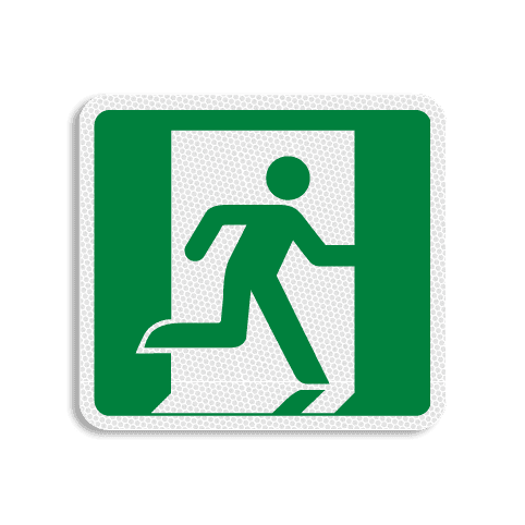 Vlak terreinbord 119x109mm groen/wit - Pictogram Nooduitgang rechts