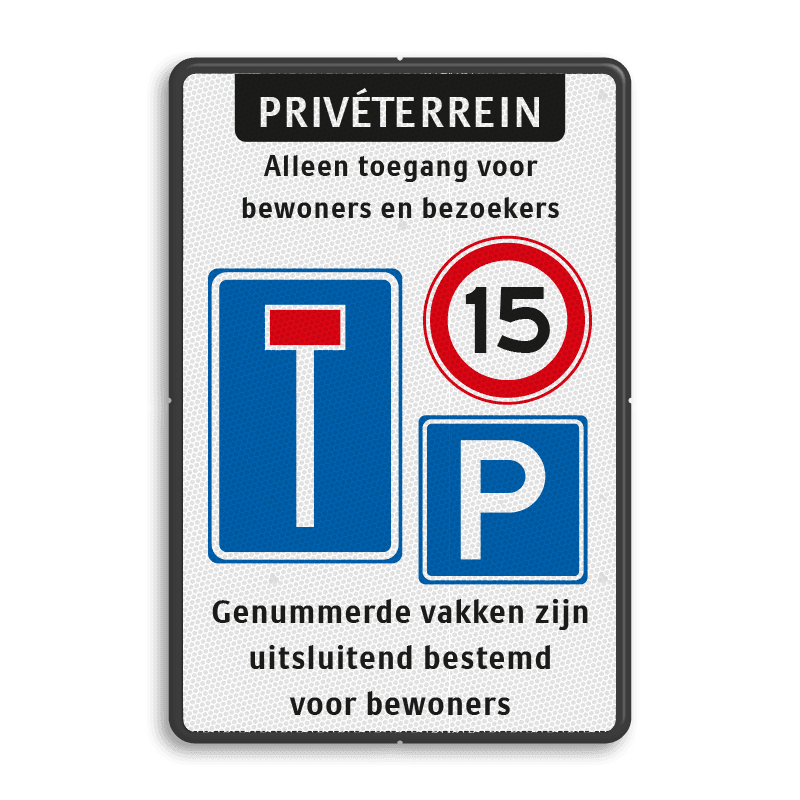 Entreebord voor Privéterrein met doodlopende weg, snelheid e.d.