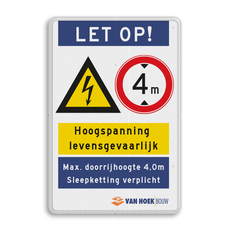 Veiligheidsbord met diverse veiligheidspictogrammen en bedrijfslogo