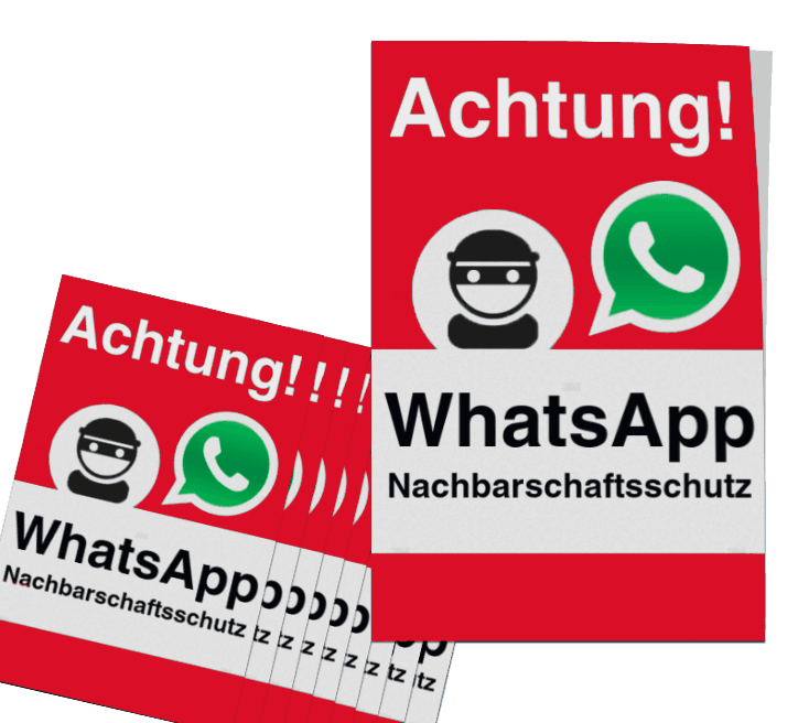 WhatsApp - Achtung Nachbarschaftsschutz Aufkleber (10 Stück) - Rot