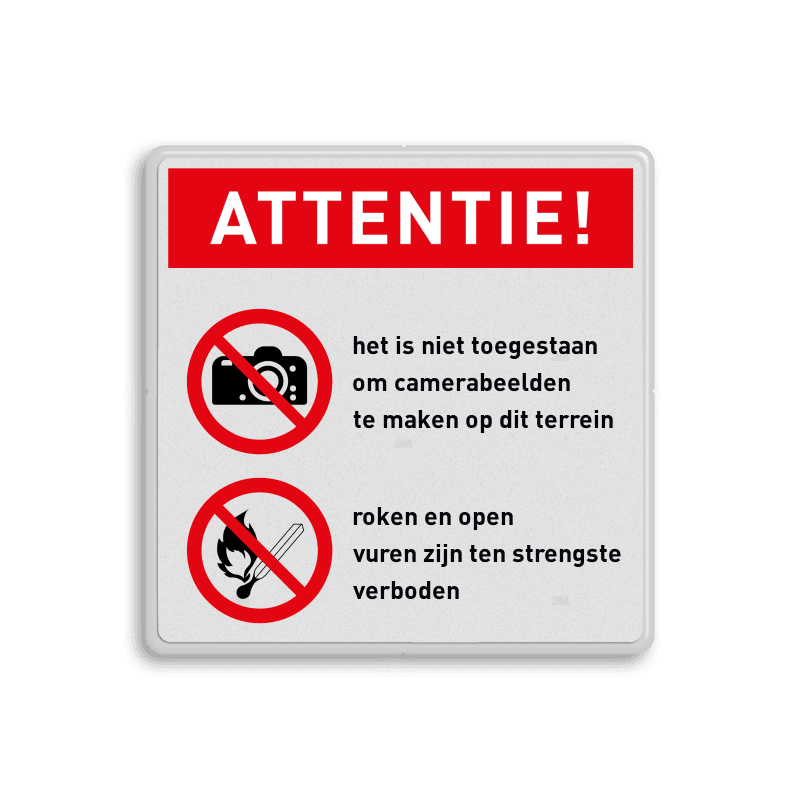 Verbodsbord met instructies | Fotograferen en open vuur verboden