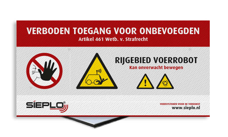 Veiligheidsbord 2:1 - Waarschuwing bewegende mechanische delen / Robot + logo / in huisstijl