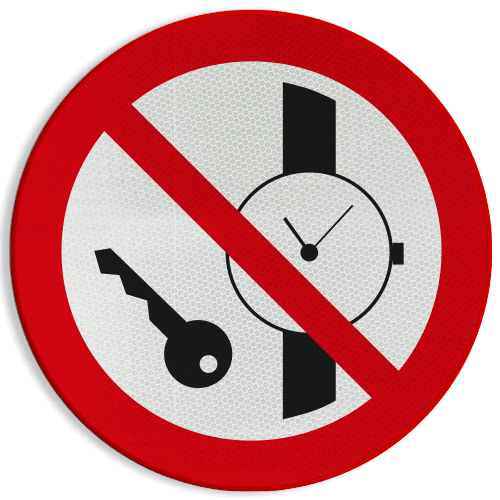 Veiligeidspictogram P008 - Metalen voorwerpen verboden - reflecterend