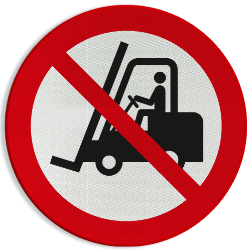 Veiligheidspictogram P006 - Geen toegang heftrucks en andere voertuigen - reflecterend