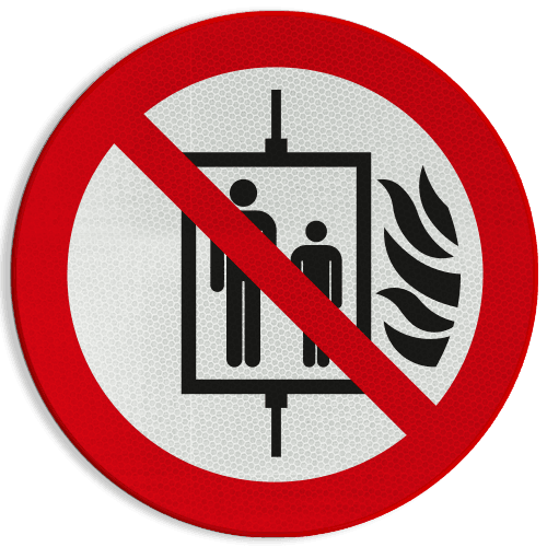 Veiligheidspictogram P020 - Bij brand lift niet gebruiken - reflecterend