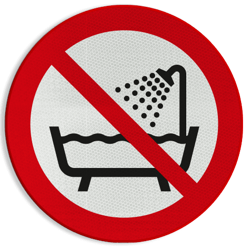 Veiligheidspictogram P026 - Verboden object onder douche of in bad te gebruiken