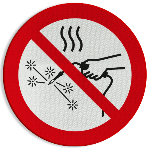 Veiligheidspictogram P039 - Warmte afstotende werkzaamheden verboden - reflecterend