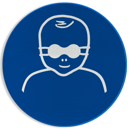 Veiligheidspictogram M025 - Opaak oogbescherming verplicht voor kinderen - reflecterend