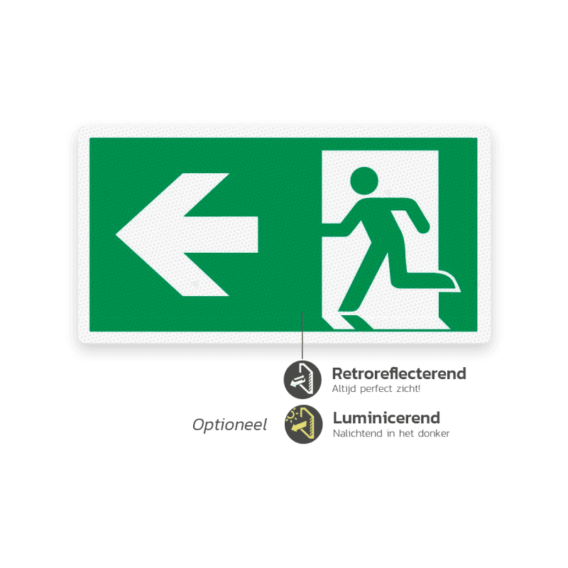 Vluchtroutebord vlak enkelzijdig - 60x30cm reflecterend/luminescerend
