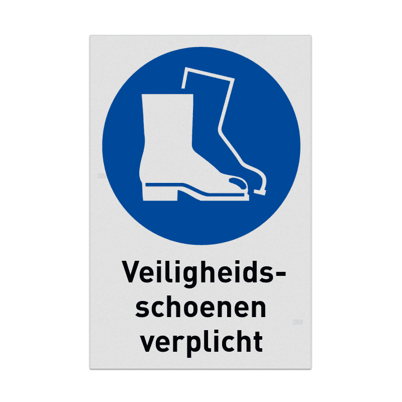 Veiligheidspictogram M008 - Veiligheidsschoenen verplicht met tekst - reflecterend