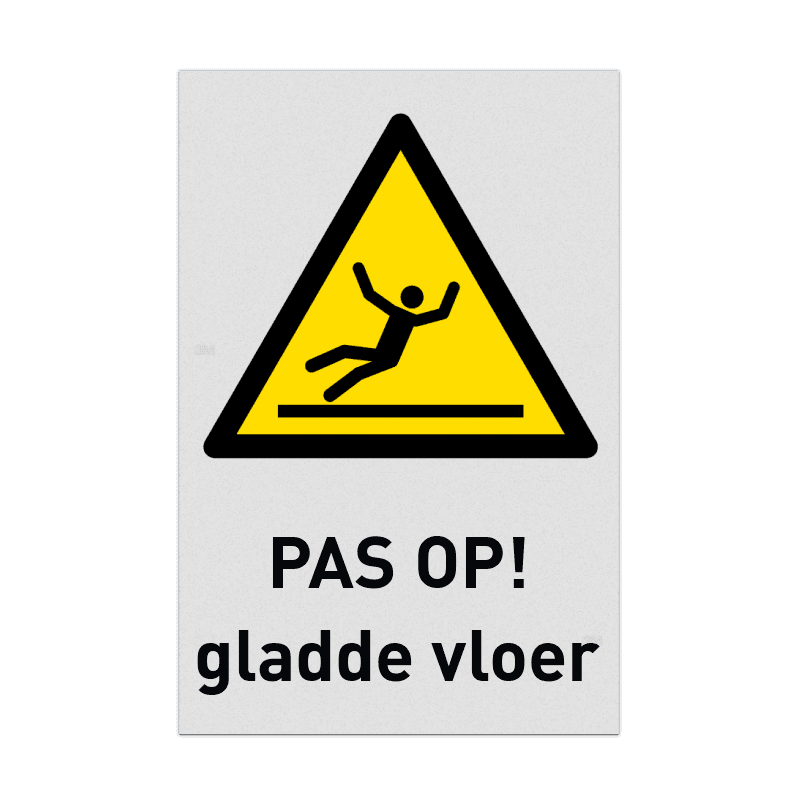 Veiligheidspictogram W011 - Gevaar voor glad oppervlak met tekst - reflecterend