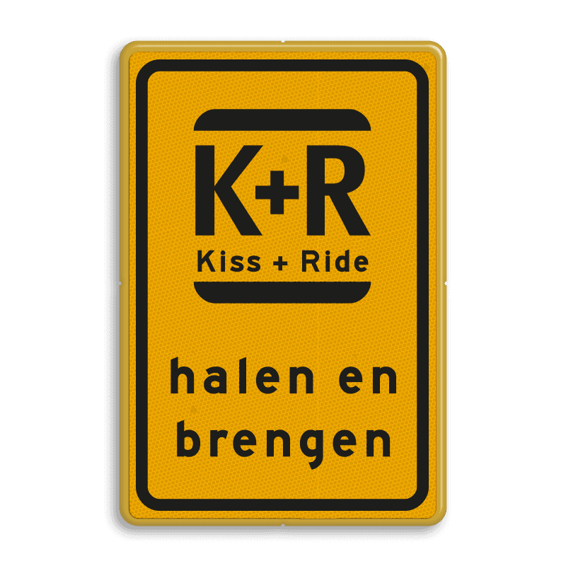 Tijdelijk bord Kiss & Ride - geel/zwart - werk in uitvoering