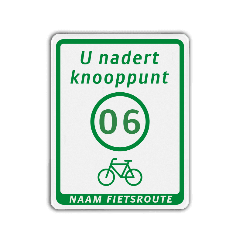 Fietsroutebord met tekst U nadert knooppunt en bol  - 300x380mm