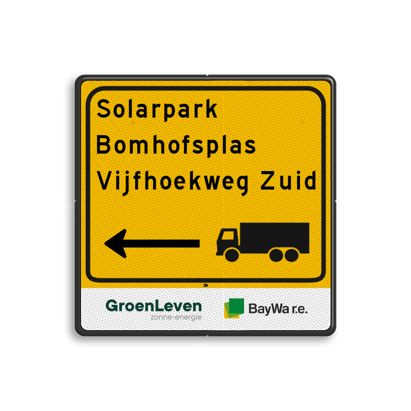 Routebord vierkant bouwverkeer + logo