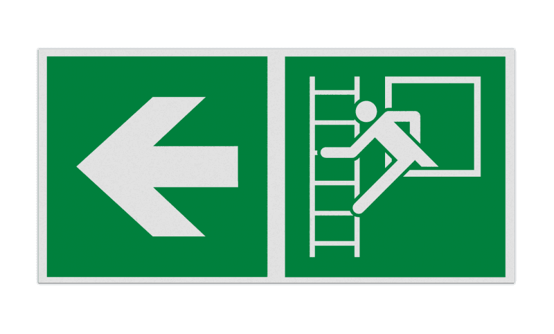 Haaks bord E016 - Vluchtraam met brandladder verwijzing