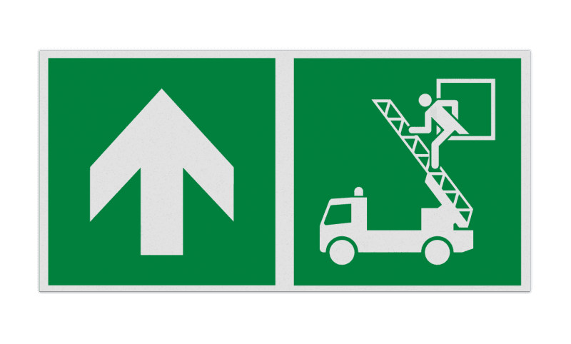 Haaks bord E017 - Vluchtraam zonder brandladder verwijzing