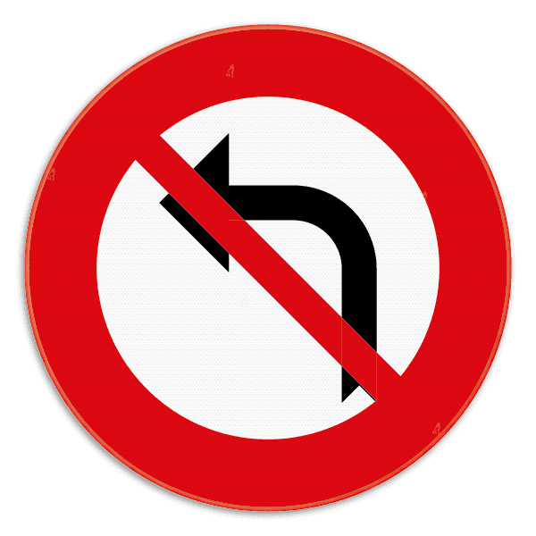 Verbodsbord C31a - Verbod om aan het volgend kruispunt links af te slaan
