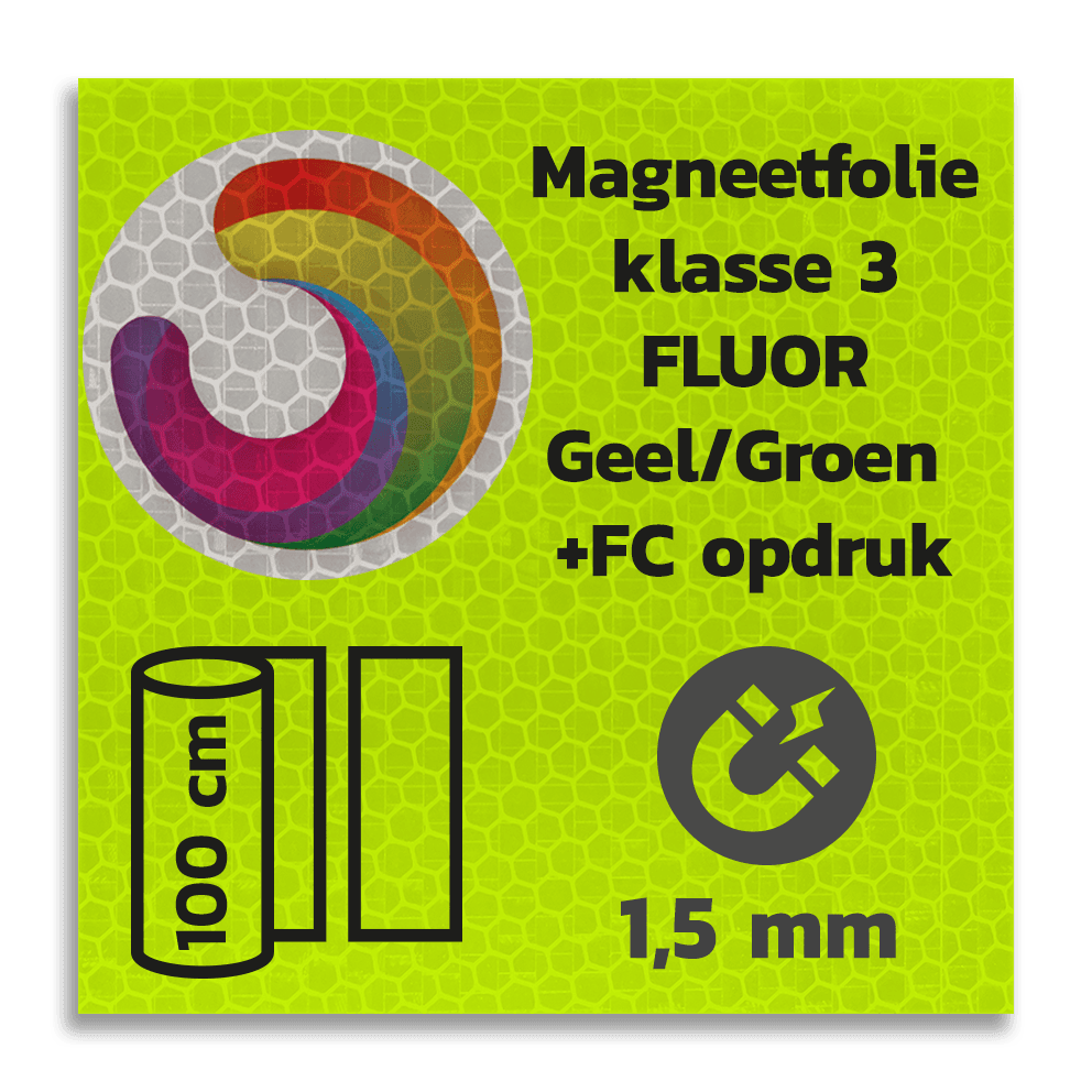 Magneetbord reflecterend FLUOR Geel/Groen klasse 3 geprint + full colour opdruk