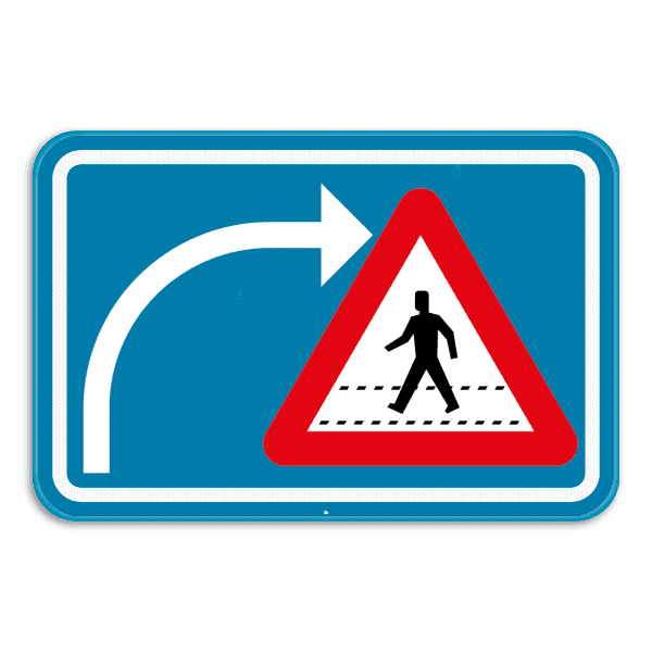 Verkeersbord SB250 F50bis - Opgepast als je van richting verandert, voetgangers