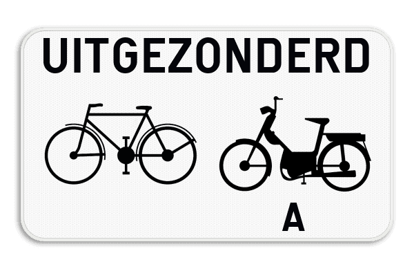 Verkeersbord SB250 M3 onderbord - Uitgezonderd fietsers en bromfietsers klasse A - 700x400mm
