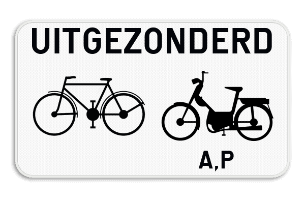 Verkeersbord SB250 M12 onderbord - Uitgezonderd fietsers, bromfietsers klasse A en speed pedelecs - 700x400 mm