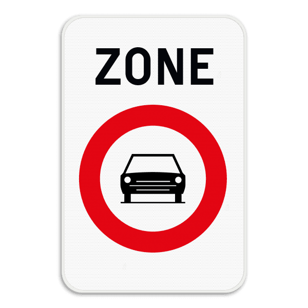 Zonebord SB250 ZC5 – Verboden toegang voor motorvoertuigen en motorfietsen met zijspan