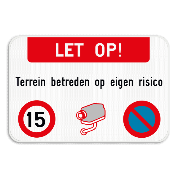 Waarschuwingsbord -  Snelheid + Camerabewaking + Verboden te parkeren